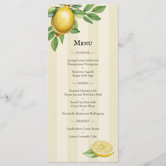 Waterverf Citroengeel Citrus Rustiek Trouwmenu Menu (Voorkant)