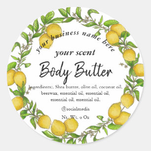 Waterverf citroenkrans body boter body scrub ronde sticker