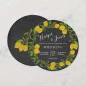 Waterverf citroenkrans krijtbord rond bruiloft kaart (Voorkant / Achterkant)