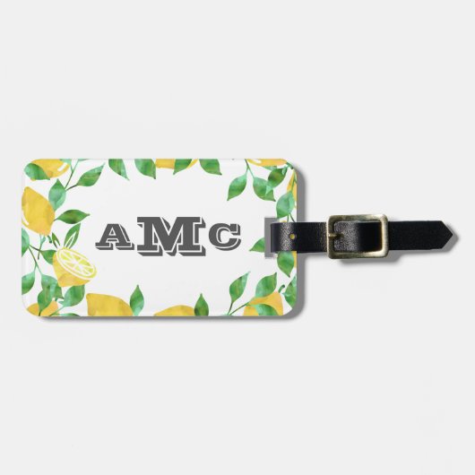  Waterverf citroenmonogram Bagagelabel (Voorkant horizontaal)