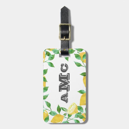 Waterverf citroenmonogram Bagagelabel (Voorkant verticaal)