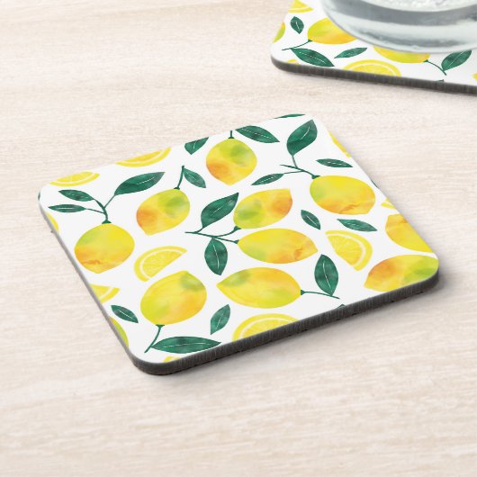 Waterverf citroenmotief bier onderzetter (Linkerzijde)