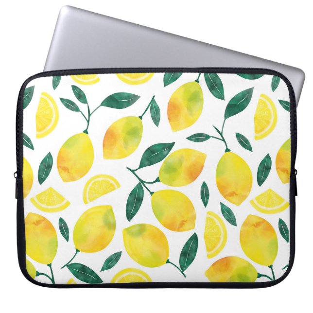 Waterverf citroenmotief laptop sleeve (Voorkant)