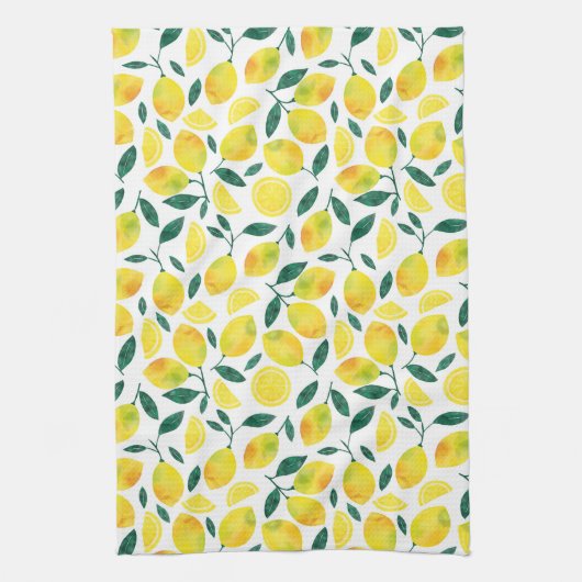 Waterverf citroenmotief theedoek (Verticaal)