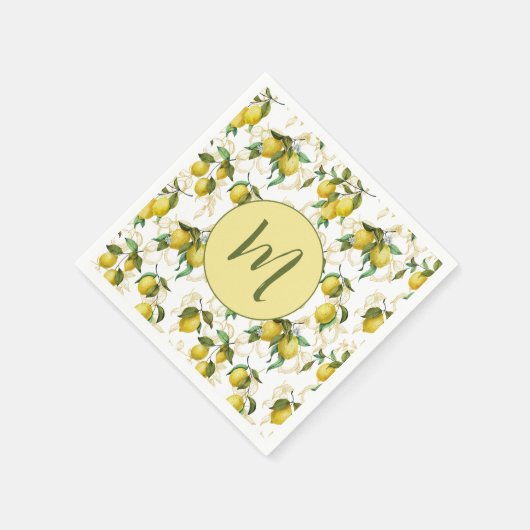 Waterverf Citroenpatroon Gepersonaliseerd Initiaal Servet (Hoek)
