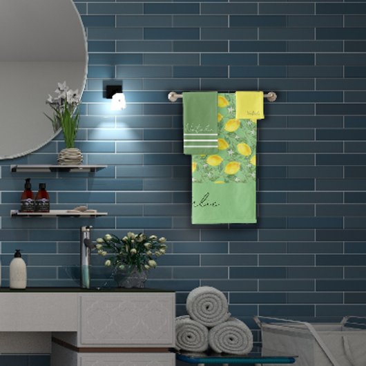 Waterverf citroenpatroon groene naam bad handdoek