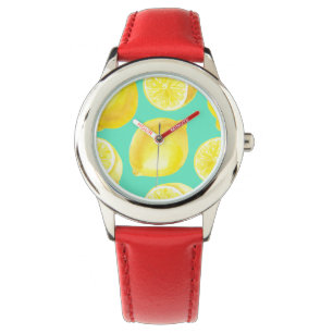 Waterverf citroenpatroon horloge
