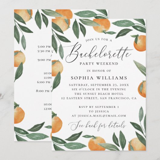 Waterverf citrus bachelorette weekeinde kaart (Voorkant / Achterkant)