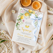 Waterverf Citrus Blauwe Strik Zomer Bruiloft Feest
