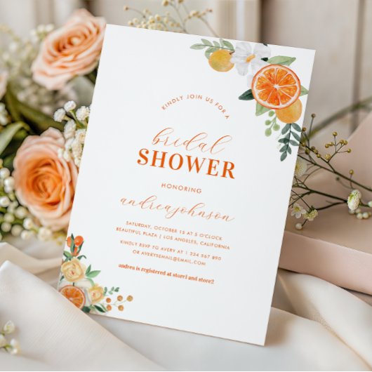 Waterverf Citrus Bloem Oranje Bruidsdouche Kaart