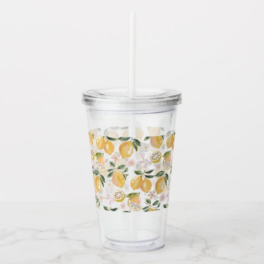 Waterverf Citrus & Bosbes Patroon Acryl Drinkbeker (Voorkant)