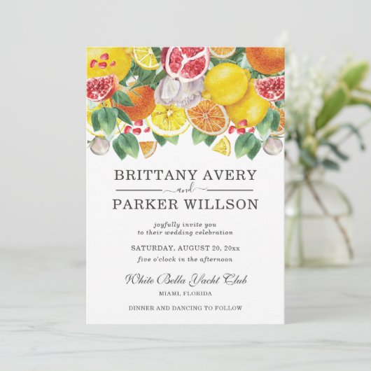 Waterverf Citrus botanische bruiloft Kaart (Staand voorkant)