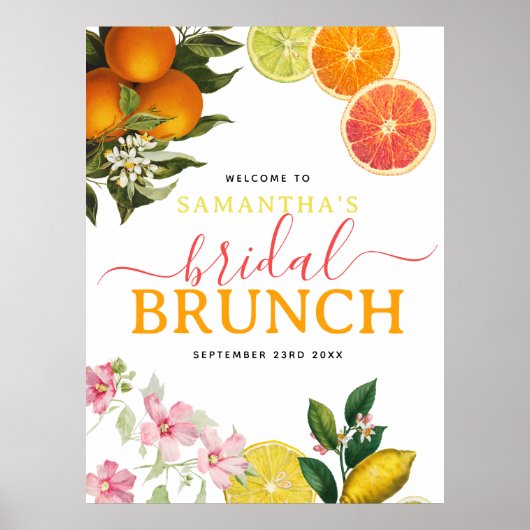 Waterverf Citrus Bruids Brunch Bruiloft Feest Poster (Voorkant)