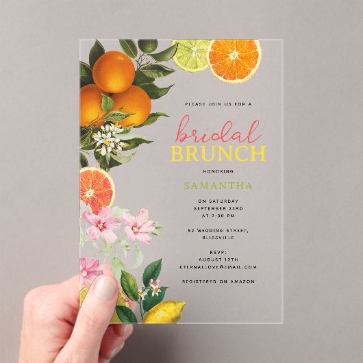 Waterverf Citrus Bruids Brunch Vrijgezellenfeest Acryl Uitnodigingen (Insitu (Draagbaar))