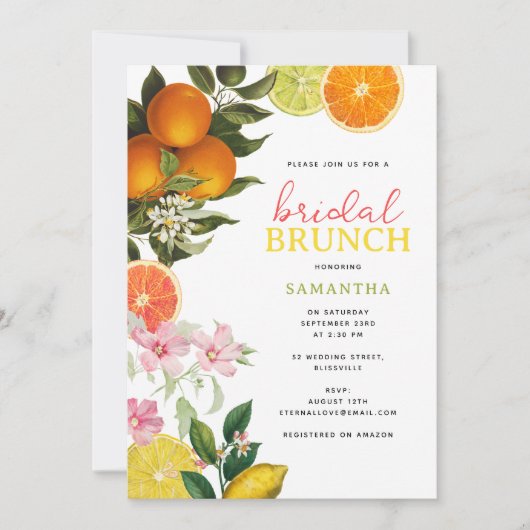 Waterverf Citrus Bruids Brunch Vrijgezellenfeest Kaart (Voorkant)