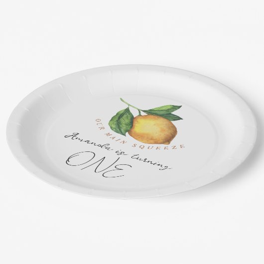 Waterverf citrus citroen 1e verjaardagsfeestje papieren bordje (Gekanteld)