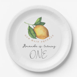 Waterverf citrus citroen 1e verjaardagsfeestje papieren bordje