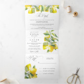 Waterverf Citrus citroen bloesem bruiloft Drieluik Uitnodiging (Binnen)