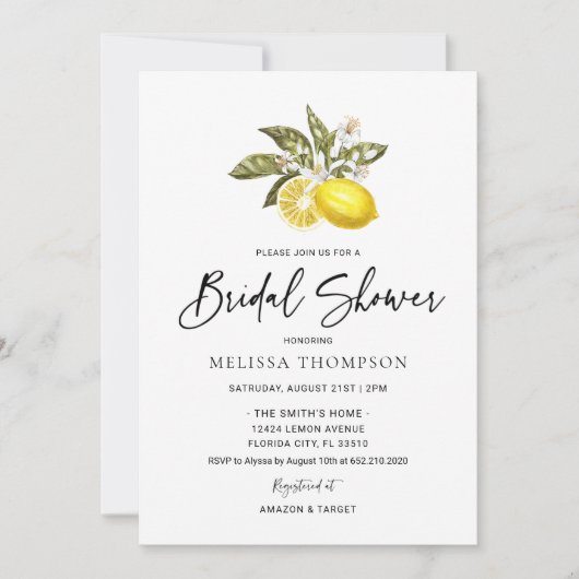 Waterverf Citrus Citroen Bruidsdouche Kaart (Voorkant)