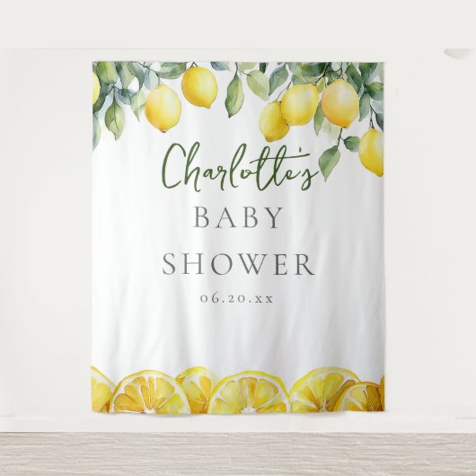 Waterverf Citrus Citrus Baby shower Foto achtergro Wandkleed (Voorkant)