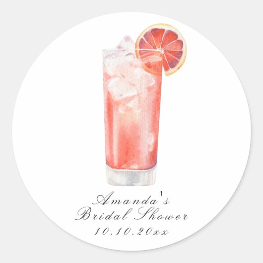 Waterverf Citrus Cocktail Bruidsfeest Ronde Sticker (Voorkant)