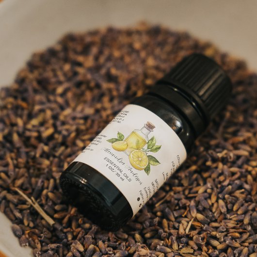 Waterverf Citrus etherische oliën fles Etiket