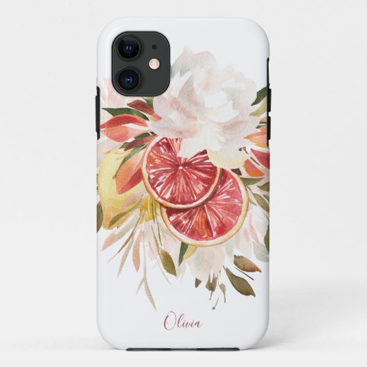 Waterverf Citrus Floral met Jouw naam Case-Mate iPhone Case (Achterkant)
