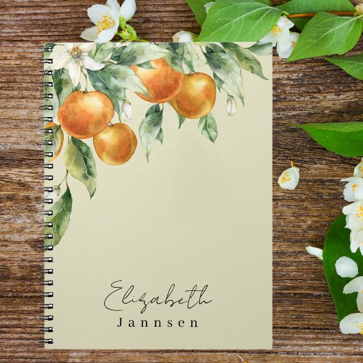 Waterverf Citrus Floral Modern Monogram Notitieboek
