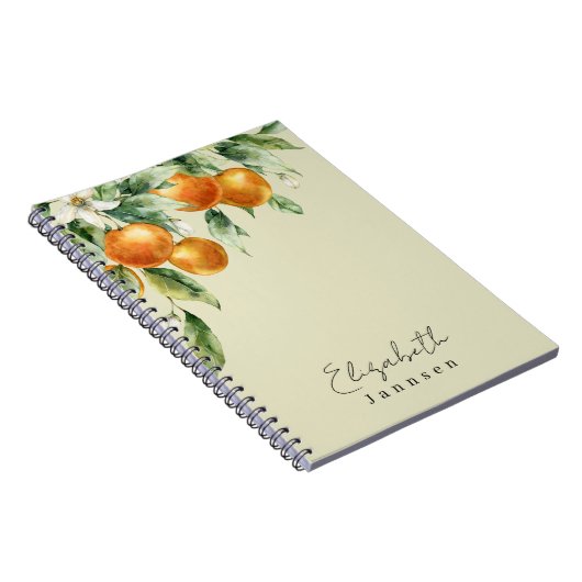 Waterverf Citrus Floral Modern Monogram Notitieboek (Rechterzijde)