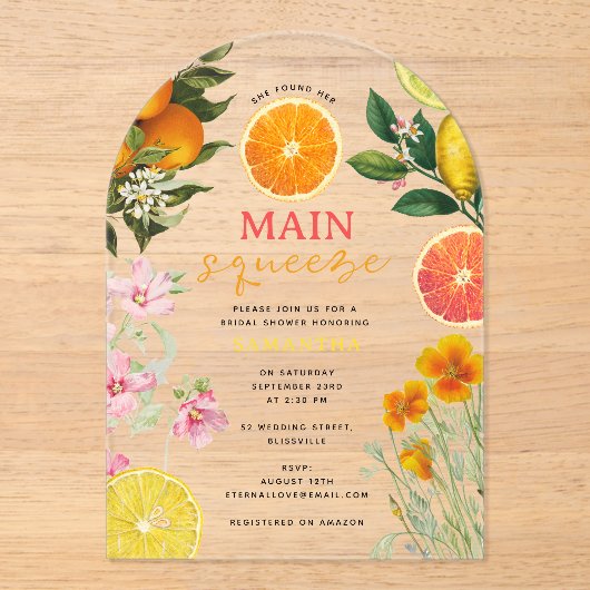 Waterverf Citrus Floral Vrijgezellenfeest Brunch A Acryl Uitnodigingen (Voorkant)