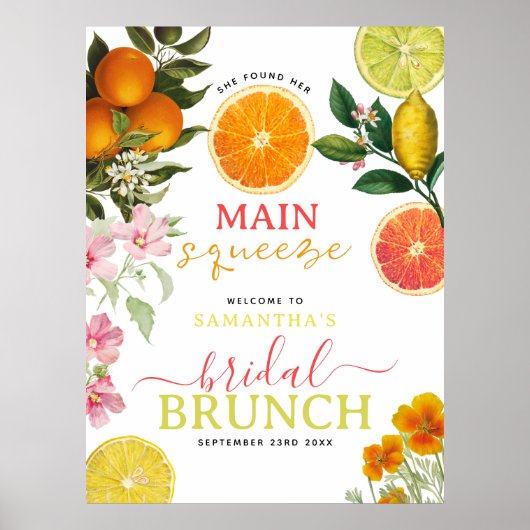 Waterverf Citrus Floral Vrijgezellenfeest Brunch A Poster (Voorkant)