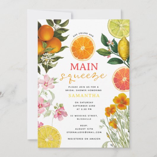 Waterverf Citrus Floral Vrijgezellenfeest Brunch Kaart (Voorkant)