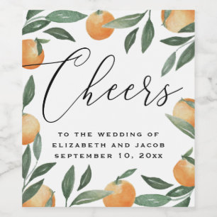 Waterverf citrus florale tuinschrift bruiloft wijn etiket