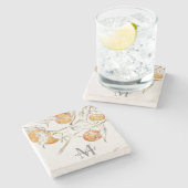 Waterverf Citrus Fruit Clementine Cutie Monogram Stenen Onderzetter (Zijkant)