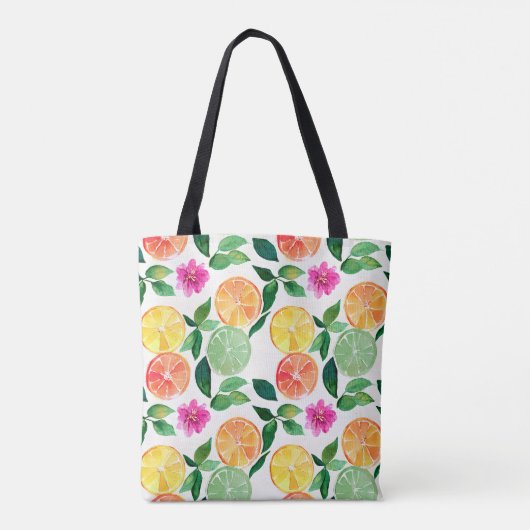 Waterverf Citrus Fruit Floral Pattern Tote Bag (Achterkant)