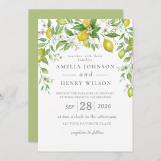 Waterverf Citrus Fruit Huwelijksuitnodiging Kaart
