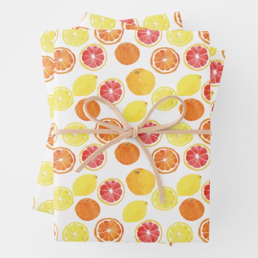 Waterverf Citrus Fruit Pattern Inpakpapier Vel (In situ)