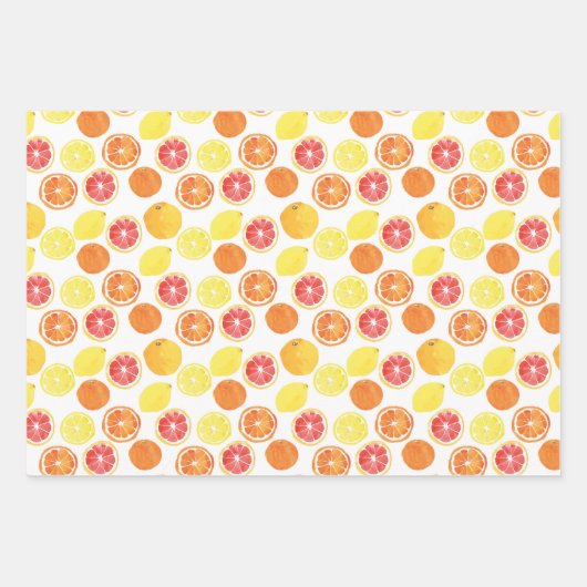 Waterverf Citrus Fruit Pattern Inpakpapier Vel (Voorkant)