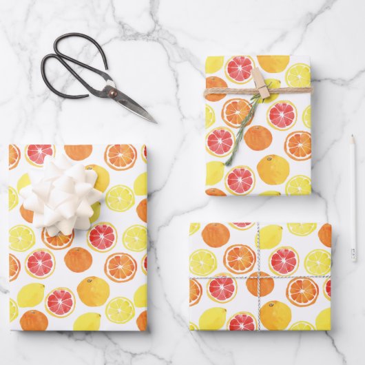 Waterverf Citrus Fruit Pattern Inpakpapier Vel (Voorkant)