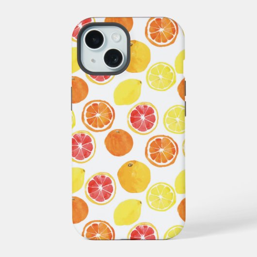 Waterverf Citrus Fruit Pattern iPhone 15 Case (Achterkant)