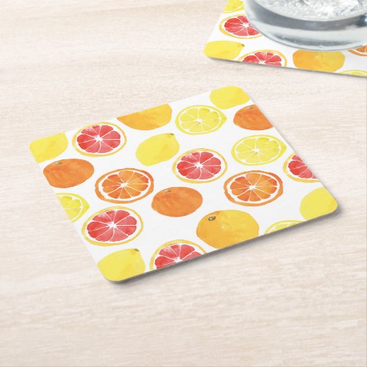 Waterverf Citrus Fruit Pattern Kartonnen Onderzetters (Schuin)