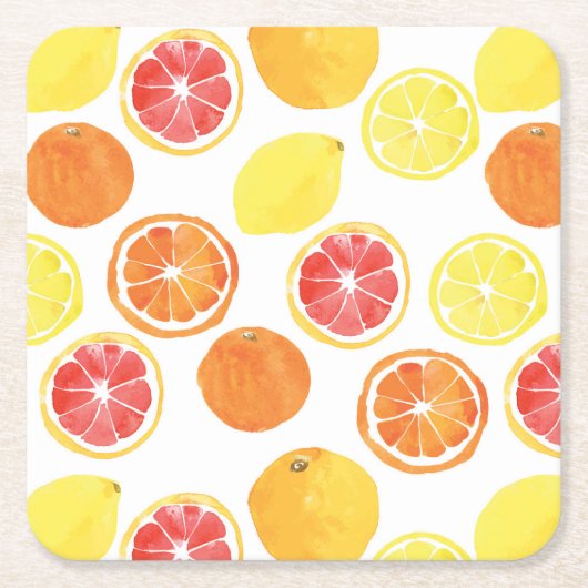 Waterverf Citrus Fruit Pattern Kartonnen Onderzetters (Voorkant)
