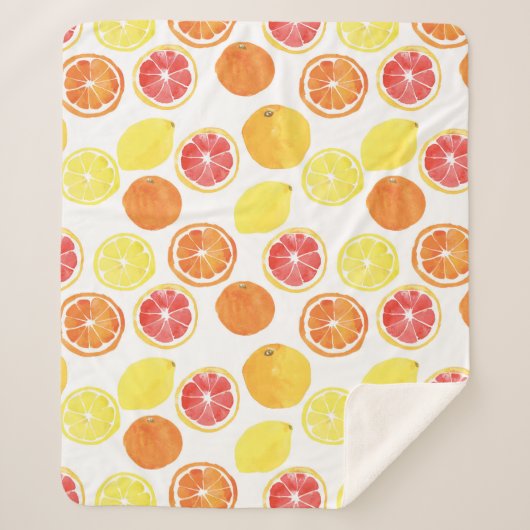 Waterverf Citrus Fruit Pattern Sherpa Deken (Voorkant)