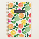 Waterverf Citrus fruits botanisch patroon Planner<br><div class="desc">Waterverf geïnspireerd patroon met illustraties van oranje,  limoen-,  citroen- en roze citrusvruchten met botanische bladeren.</div>