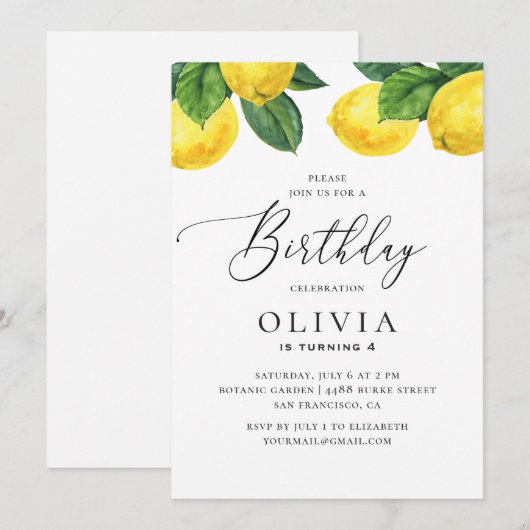 Waterverf citrus garden lemon kinderen verjaardag kaart (Voorkant / Achterkant)
