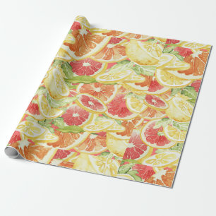 Waterverf Citrus Grapefruit Lemon & Sinaasappel Cadeaupapier