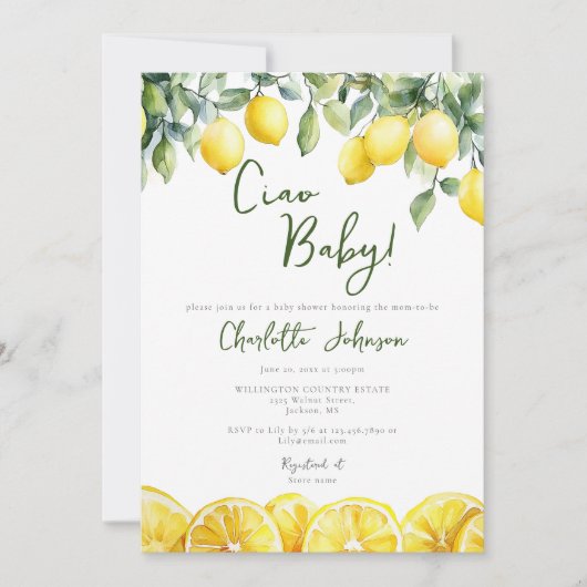 Waterverf Citrus Italiaans Baby shower Kaart (Voorkant)