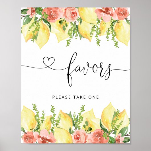 Waterverf Citrus Lemon Baby shower Favors Sign Poster (Voorkant)