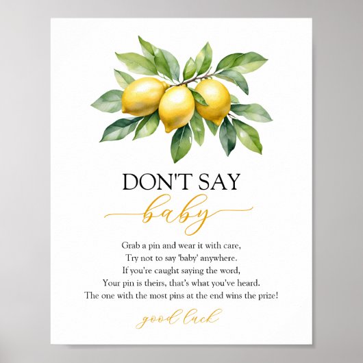Waterverf Citrus Lemon Baby shower Game Poster (Voorkant)