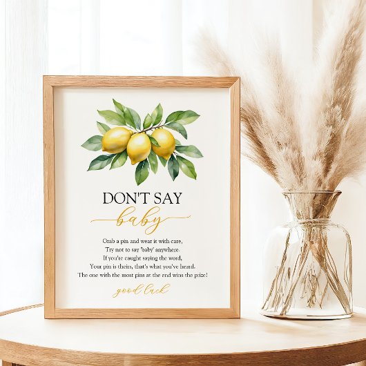 Waterverf Citrus Lemon Baby shower Game Poster